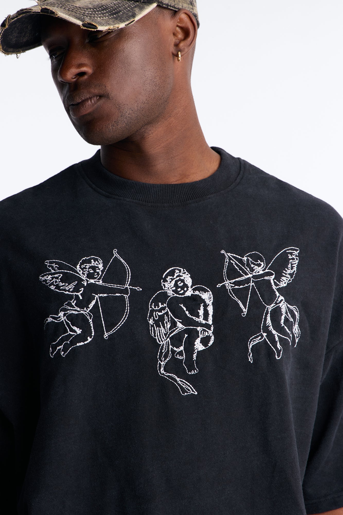 Anti Social Cherub Embroidered Oversized French Terry Tee - Black Wash - image 3