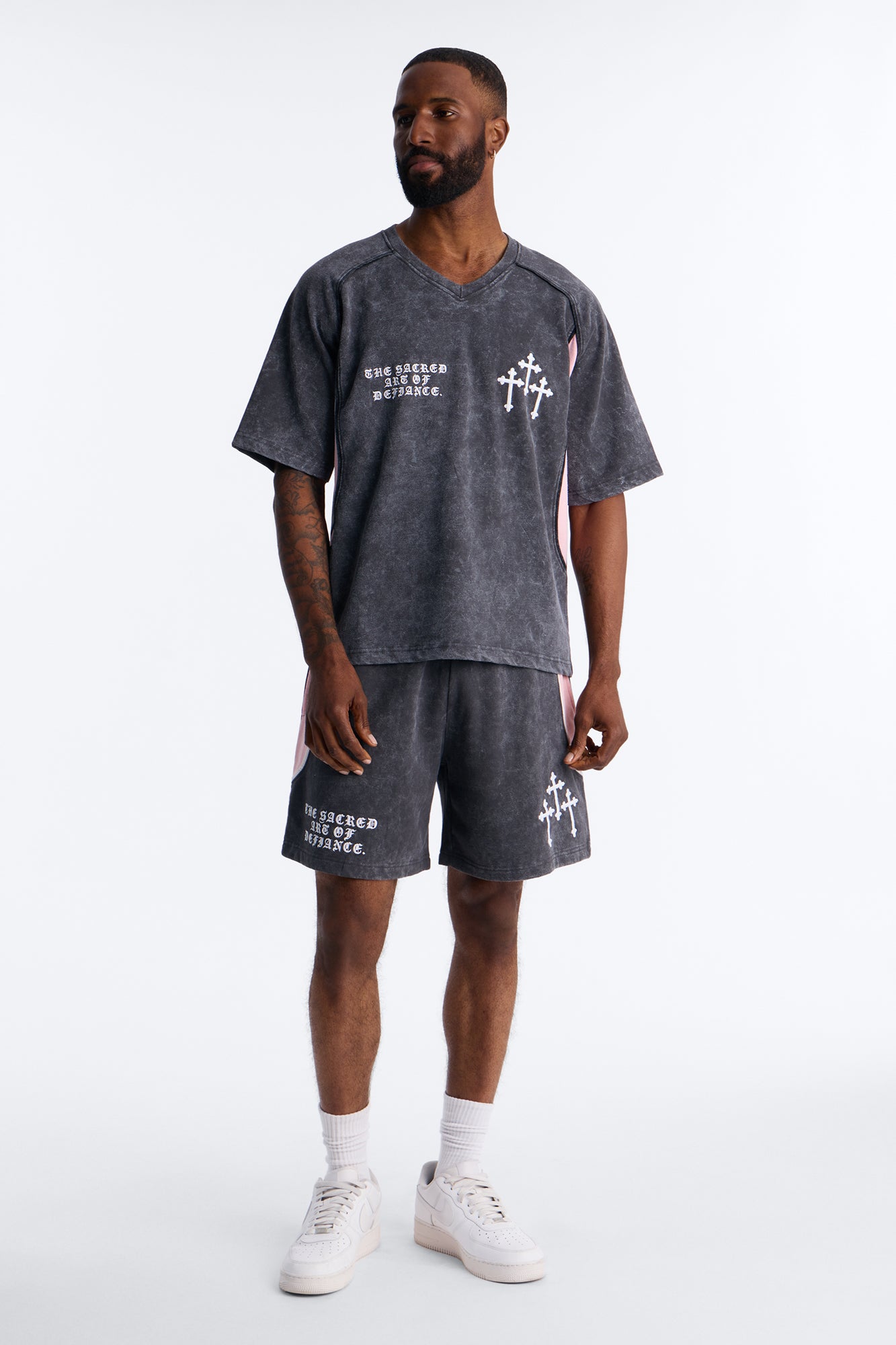 Sacred Embroidery Paneled Fleece Tee - Black - image 2
