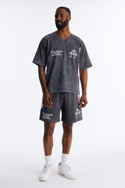 Sacred Embroidery Paneled Fleece Tee - Black - image 2