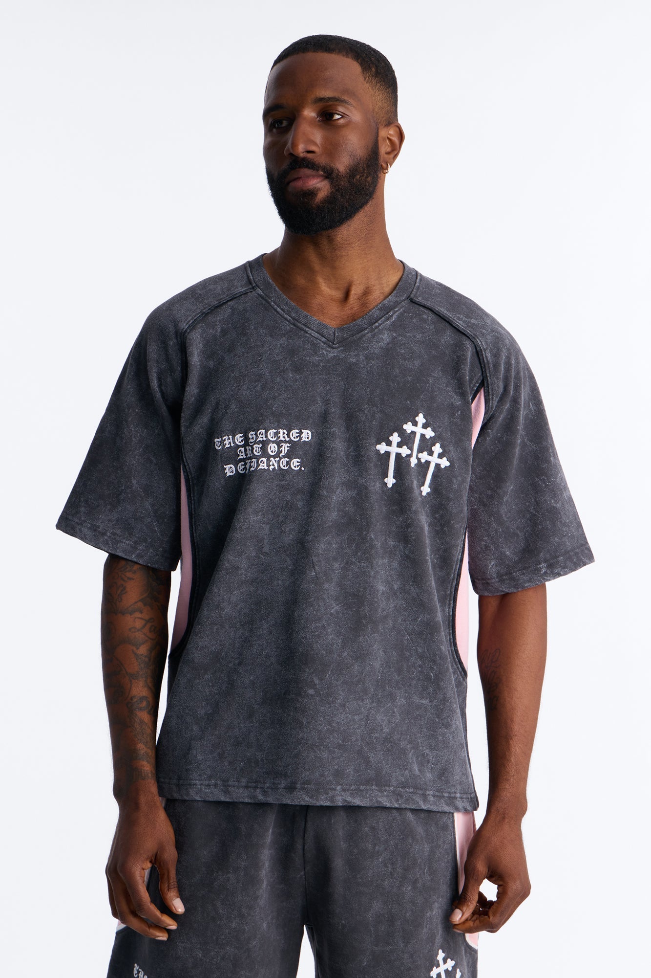 Sacred Embroidery Paneled Fleece Tee - Black - image 1