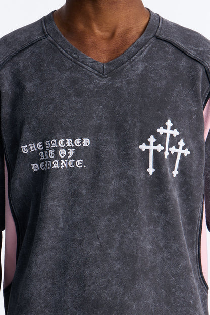 Sacred Embroidery Paneled Fleece Tee - Black - image 3