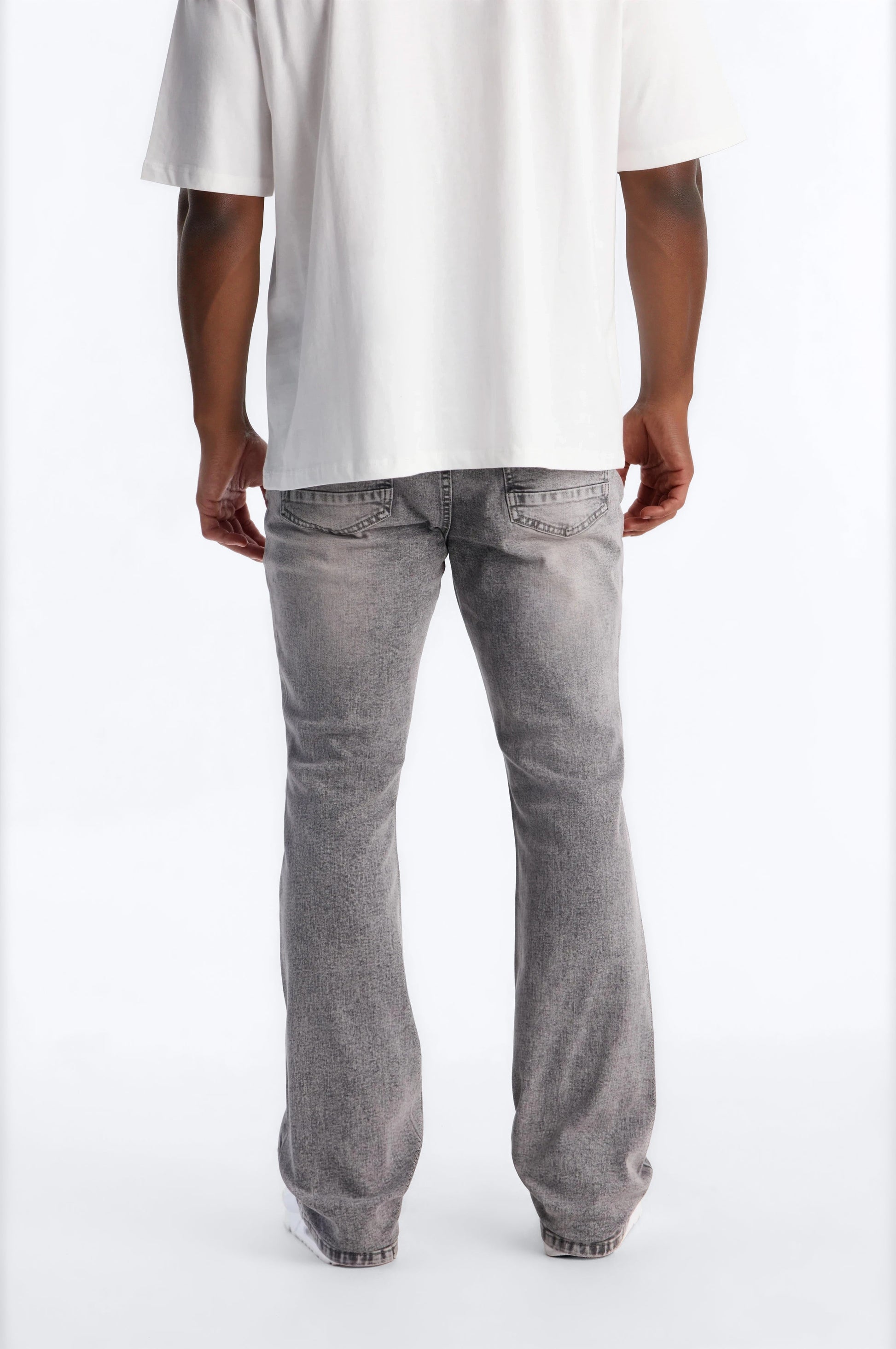 Stacked Skinny Flare Threaded Destroyed Jeans - Grey - image 3