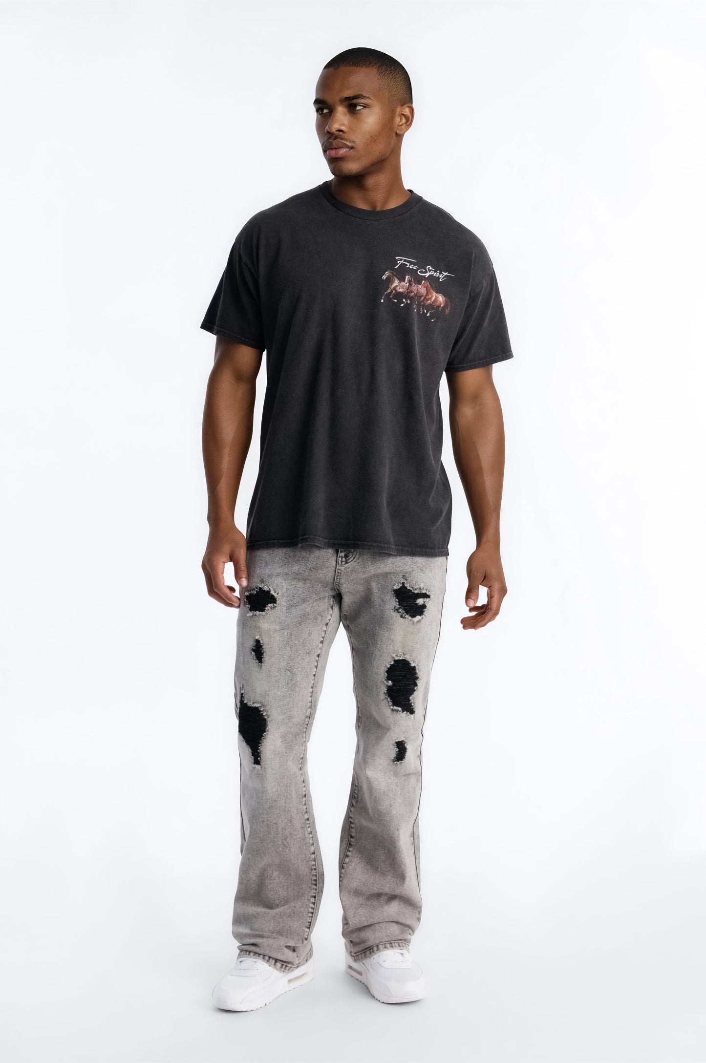 Stacked Skinny Slim Flare Acid Distressed Jeans - Grey - image 2