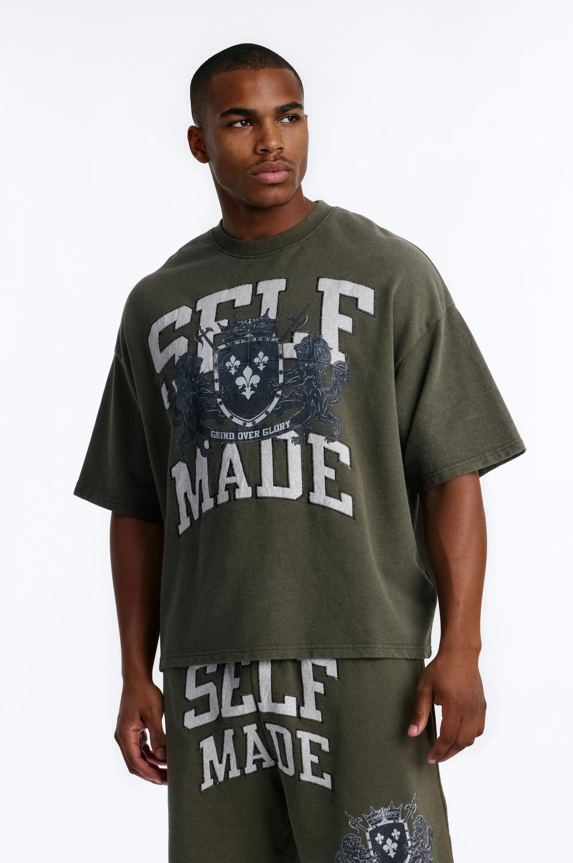 Self Made Patch Oversized French Terry Tee - Hunter Green - image 1