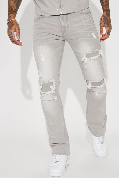 Ripped Stacked Skinny Flare Jeans - Grey - image 1
