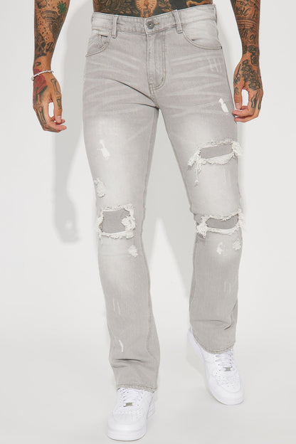 Ripped Stacked Skinny Flare Jeans - Grey - image 4