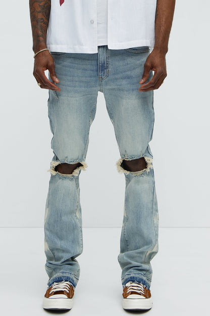 Apex Splotter Ripped Stacked Skinny Flare Jeans - Light Blue Wash - image 1