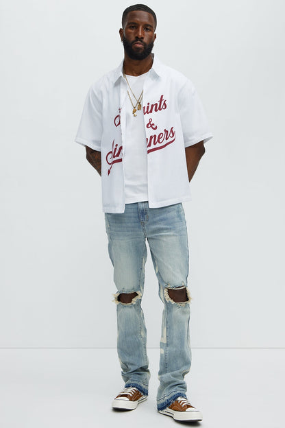 Apex Splotter Ripped Stacked Skinny Flare Jeans - Light Blue Wash - image 2