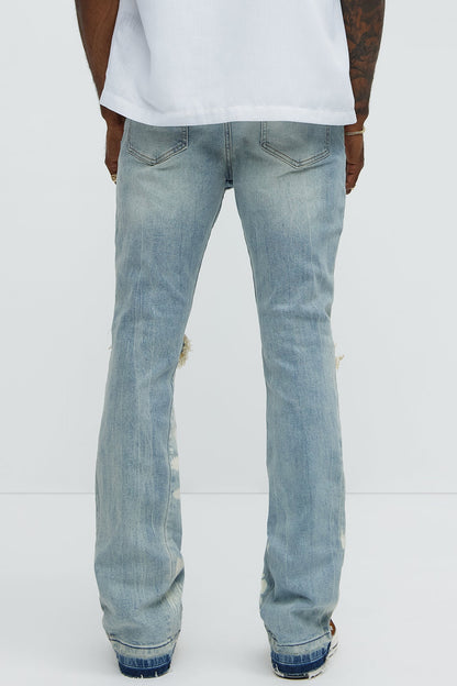 Apex Splotter Ripped Stacked Skinny Flare Jeans - Light Blue Wash - image 4