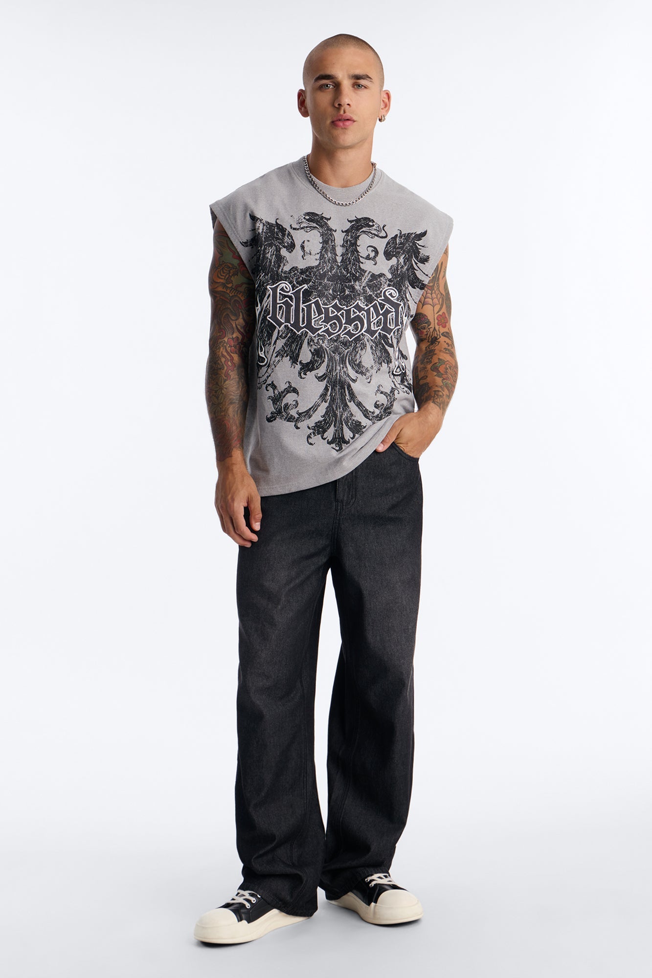 Blessed Redemption Patch French Terry Muscle Tee - Grey - image 2