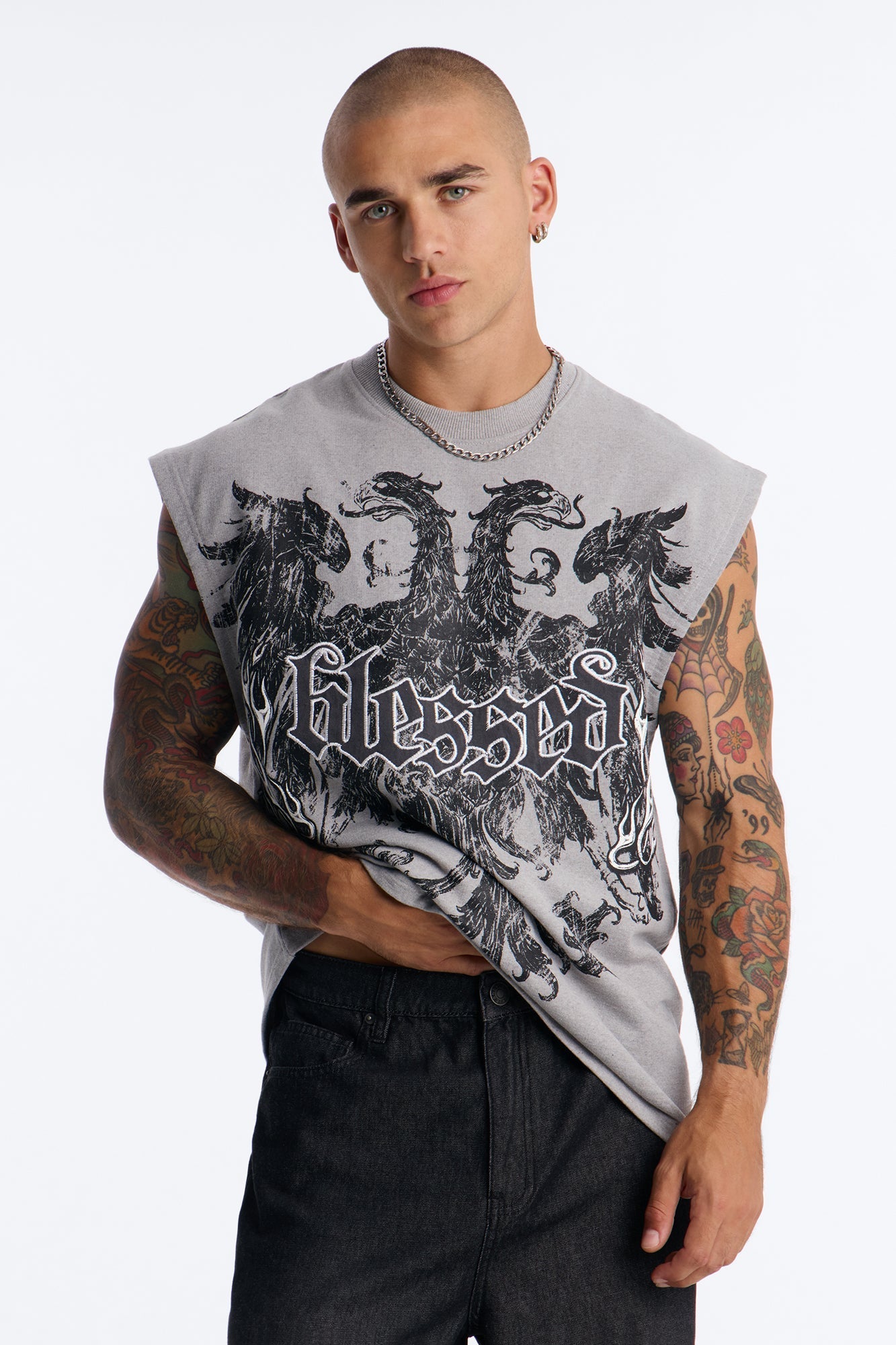 Blessed Redemption Patch French Terry Muscle Tee - Grey - image 1