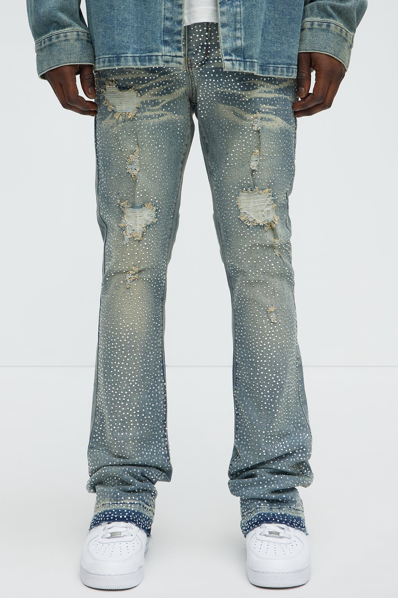 Stacked Skinny Flare On My Bling Distressed Jeans - Medium Blue Wash - image 1