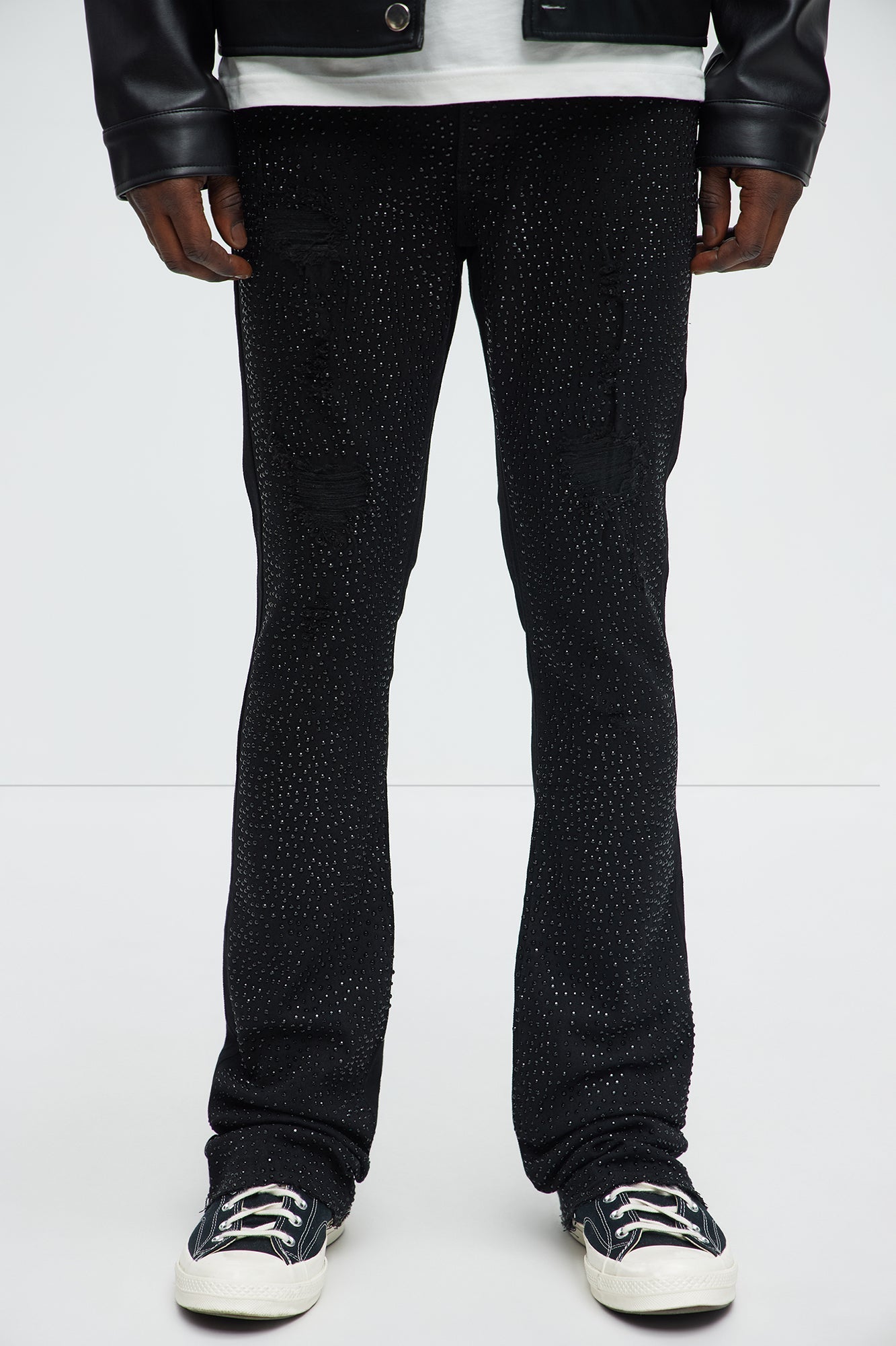 Stacked Skinny Flare On My Bling Distressed Jeans - Black - image 1