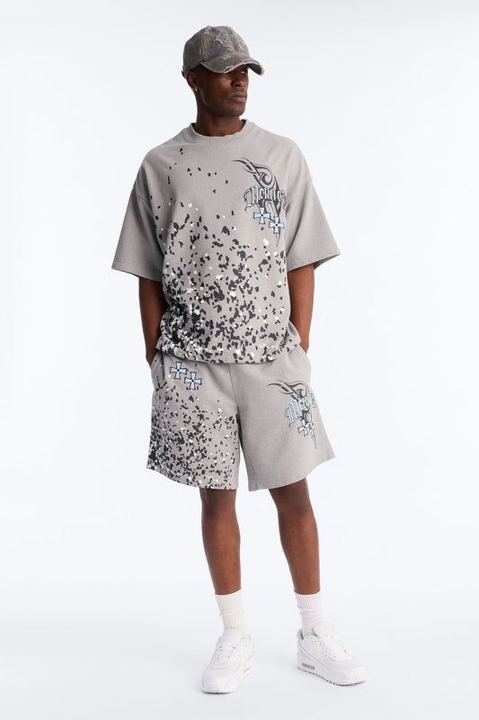 Menace Paint Splatter Embroidered Oversized French Terry Tee - Grey - image 2