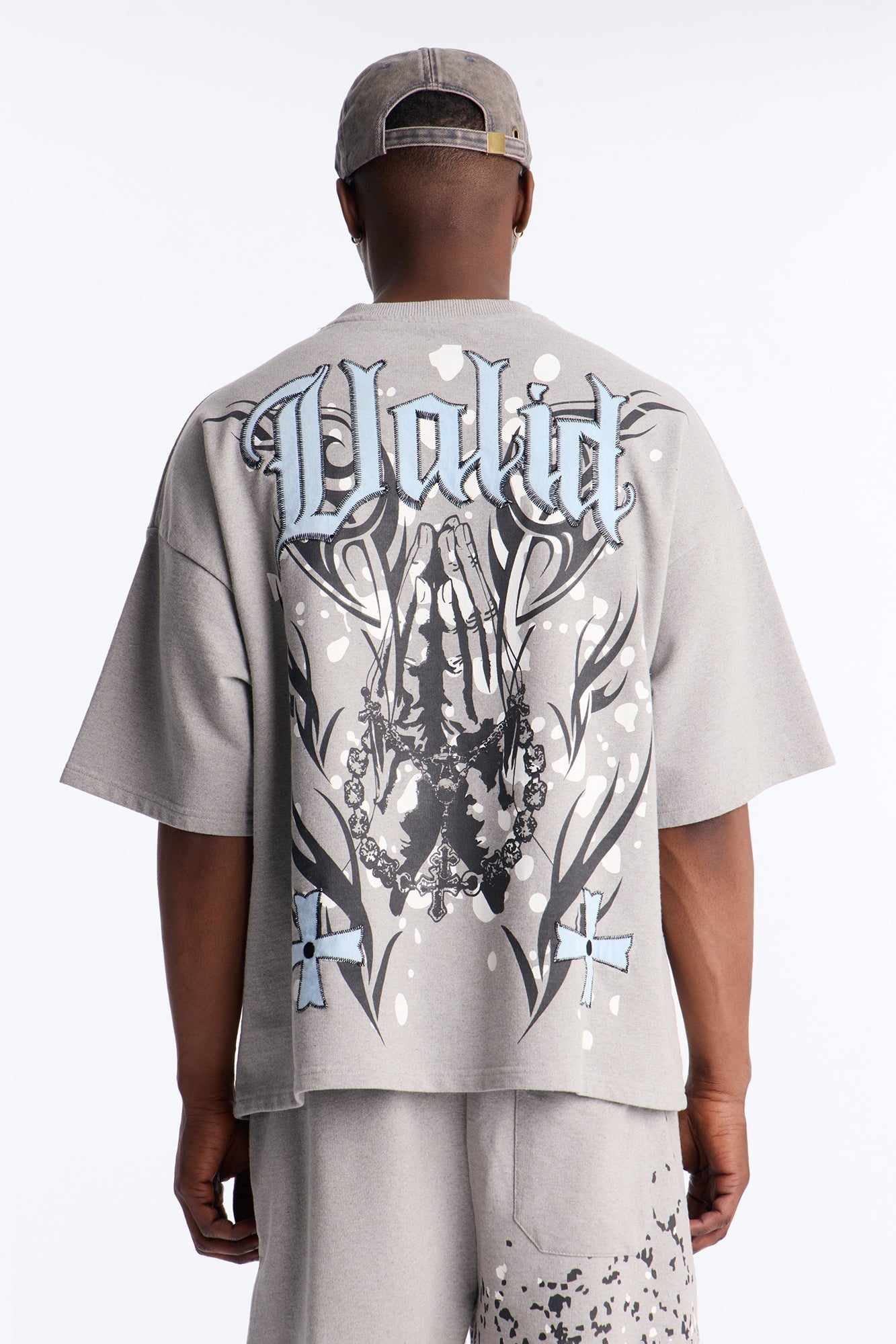 Menace Paint Splatter Embroidered Oversized French Terry Tee - Grey - image 3