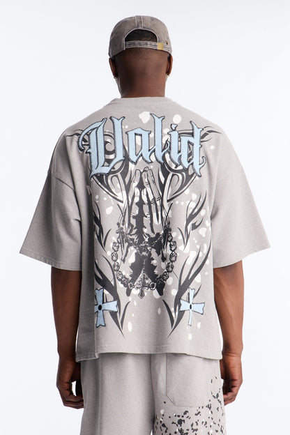 Menace Paint Splatter Embroidered Oversized French Terry Tee - Grey - image 3