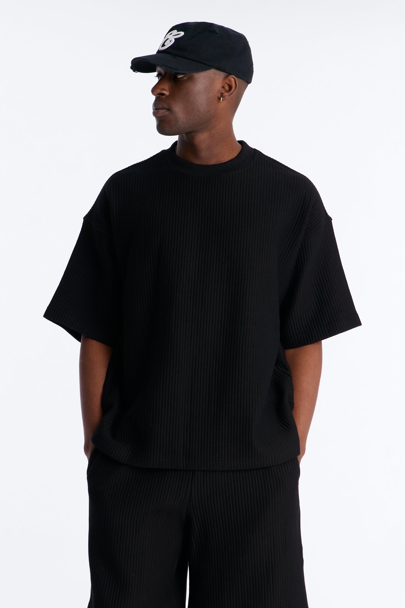 Textured Oversized Short Sleeve Fleece Tee - Black - image 1