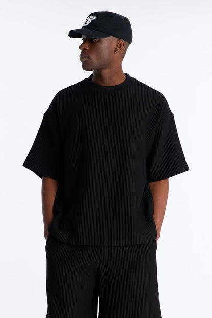 Textured Oversized Short Sleeve Fleece Tee - Black - image 1
