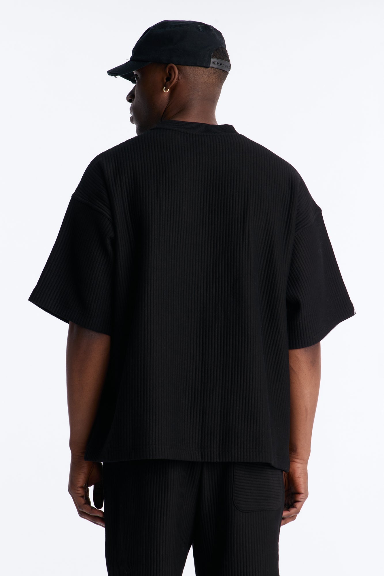 Textured Oversized Short Sleeve Fleece Tee - Black - image 3