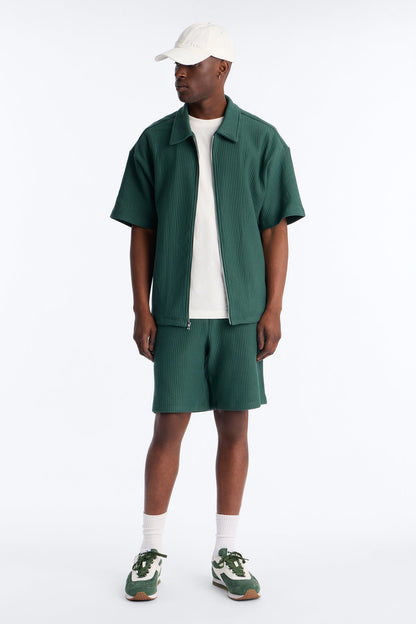 Textured Oversized Fleece Zip Up Shirt - Hunter Green - image 2