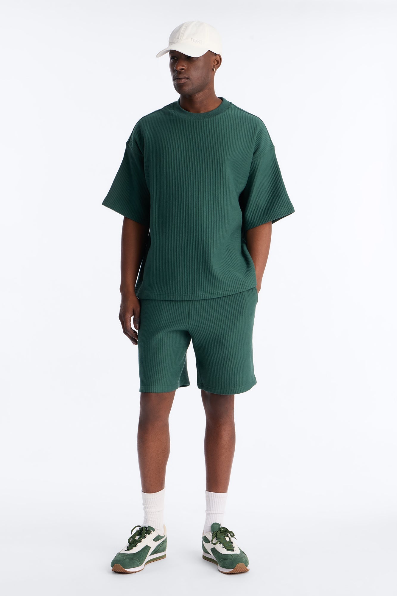 Textured Oversized Short Sleeve Fleece Tee - Hunter Green - image 2
