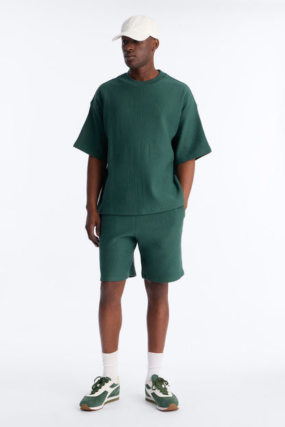 Textured Oversized Short Sleeve Fleece Tee - Hunter Green - image 2