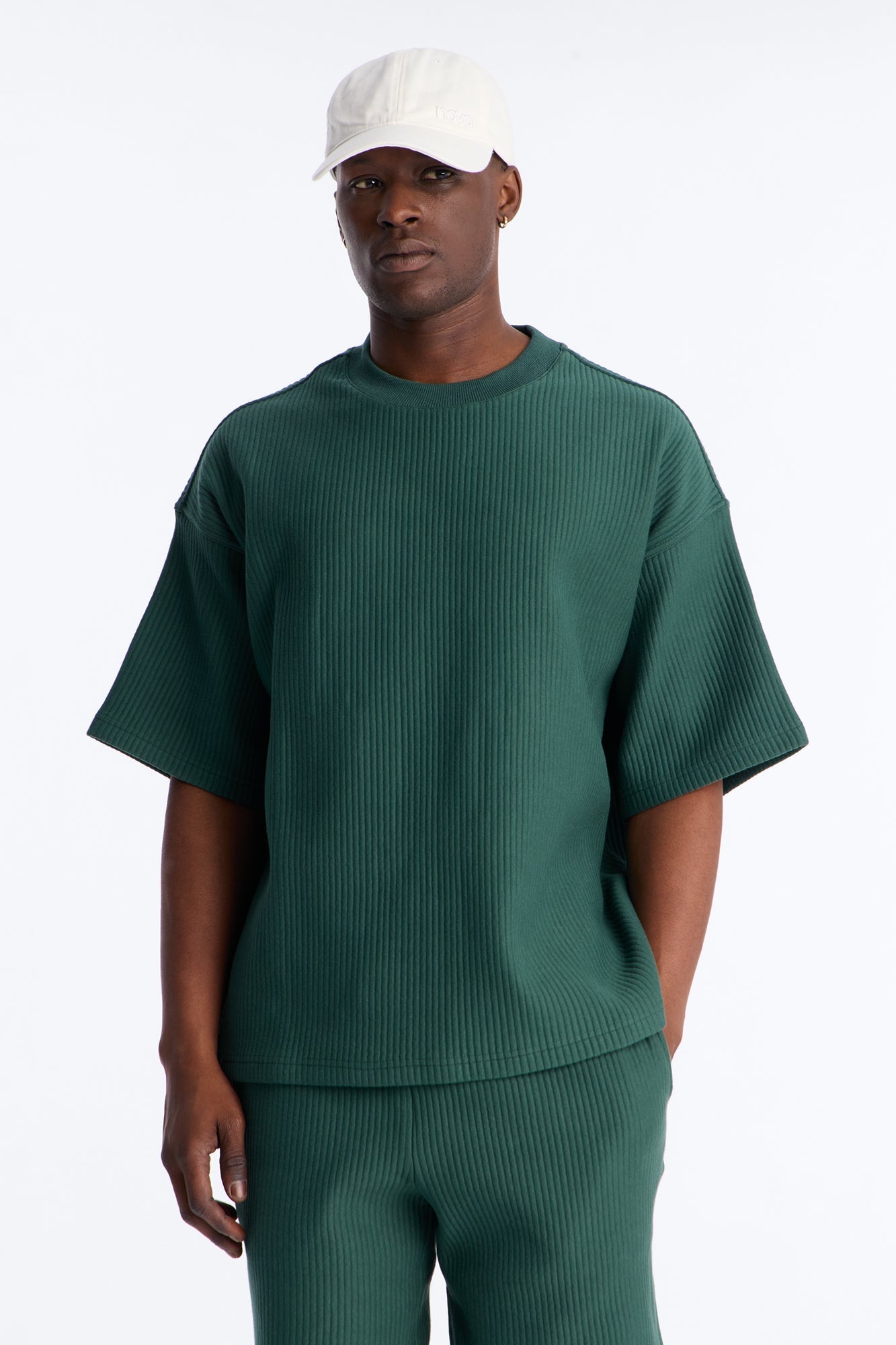 Textured Oversized Short Sleeve Fleece Tee - Hunter Green - image 1