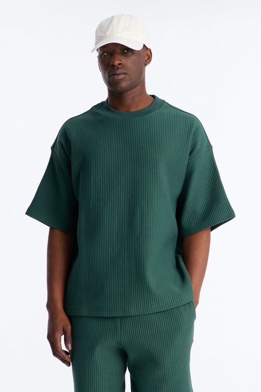 Textured Oversized Short Sleeve Fleece Tee - Hunter Green - image 1