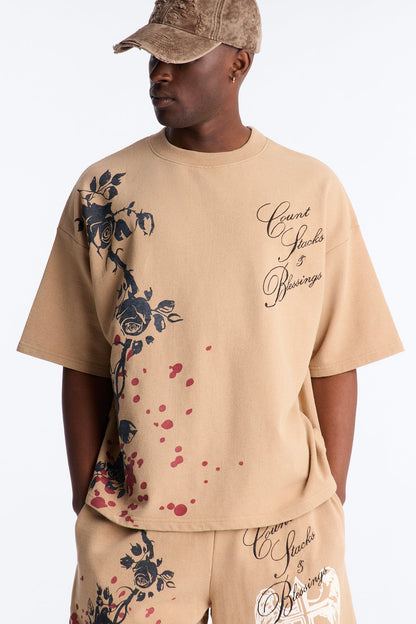 Count Your Blessings Embroidered Oversized French Terry Tee - Tan - image 4