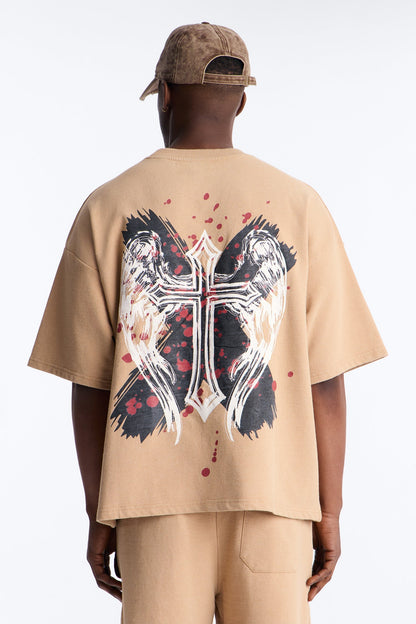 Count Your Blessings Embroidered Oversized French Terry Tee - Tan - image 1