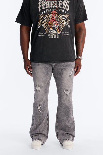Stacked Skinny Flare Threaded Destroyed Jeans - Grey - image 4
