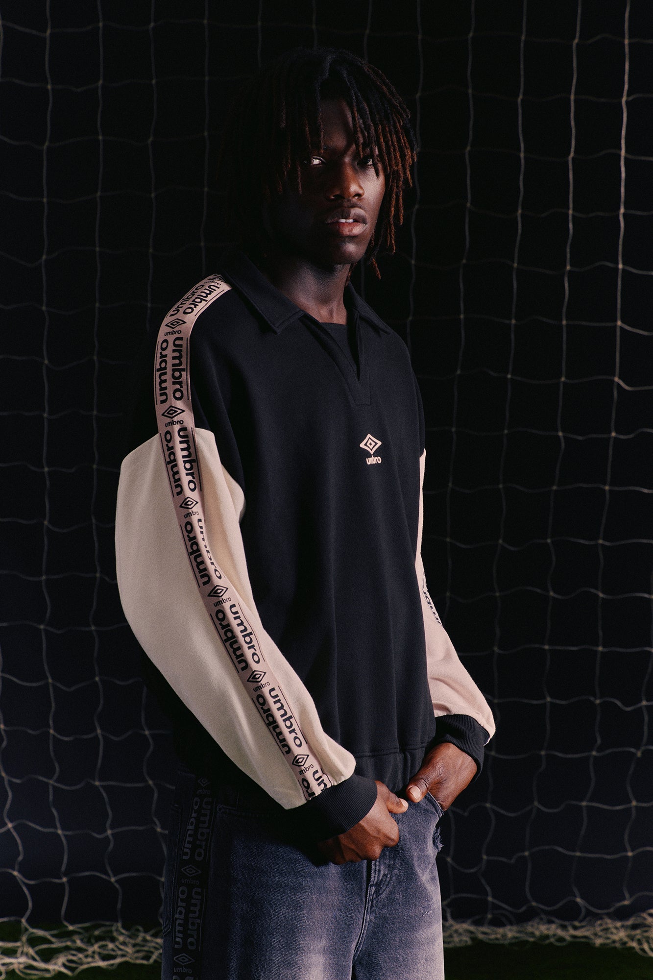 Umbro Colorblock French Terry Long Sleeve Polo - Black/combo - image 1