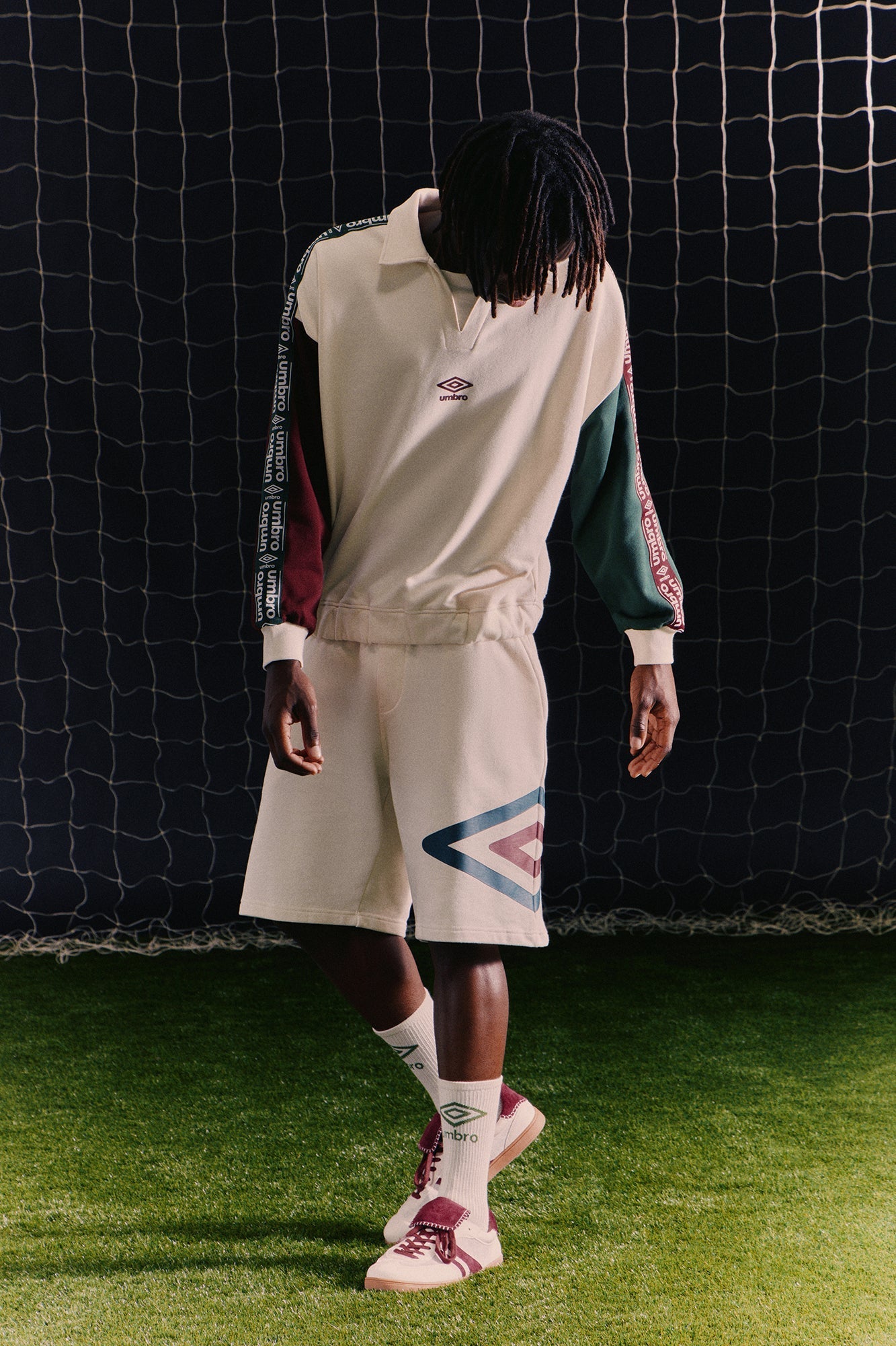 Umbro Colorblock French Terry Long Sleeve Polo - Cream/combo - image 2