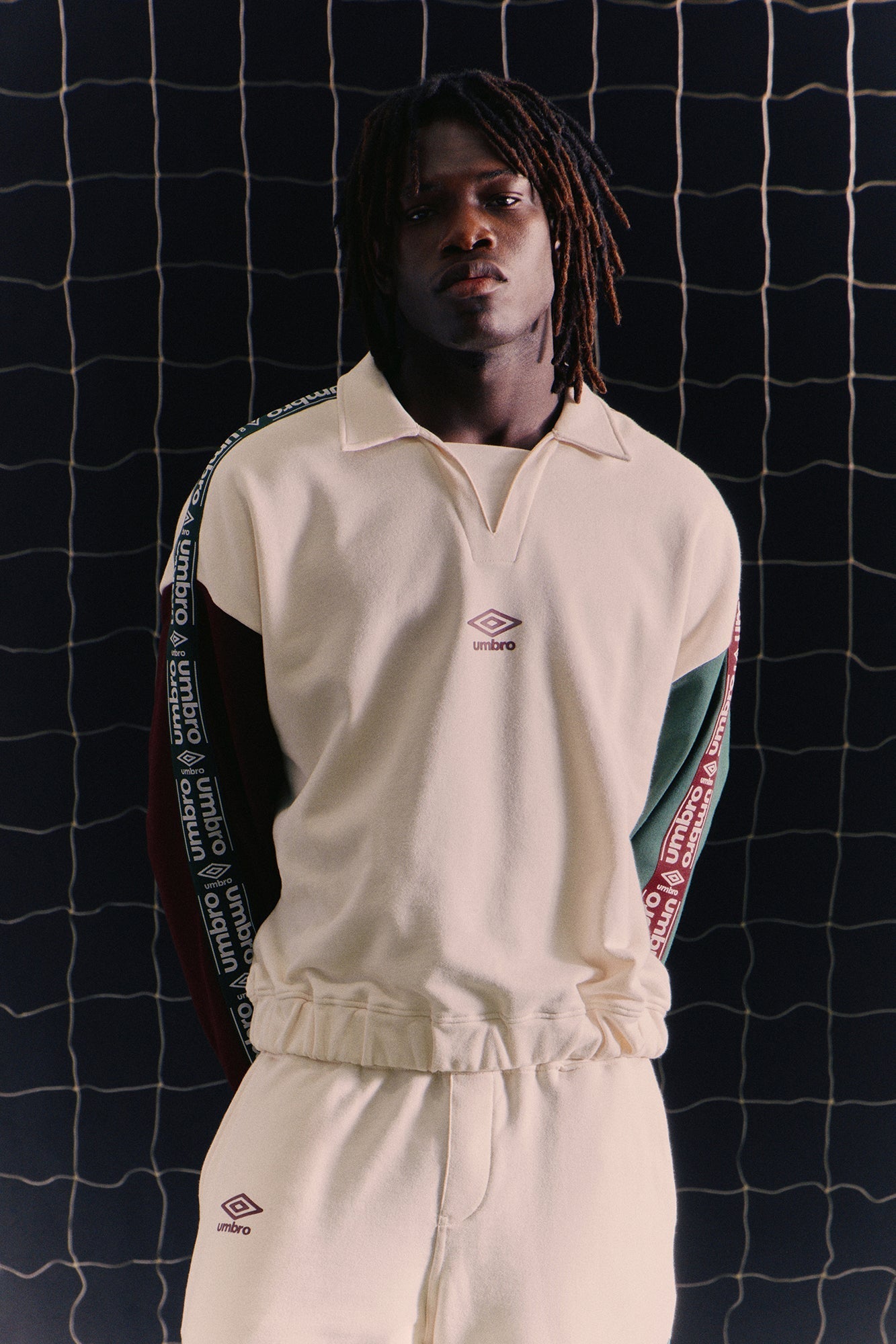 Umbro Colorblock French Terry Long Sleeve Polo - Cream/combo - image 1