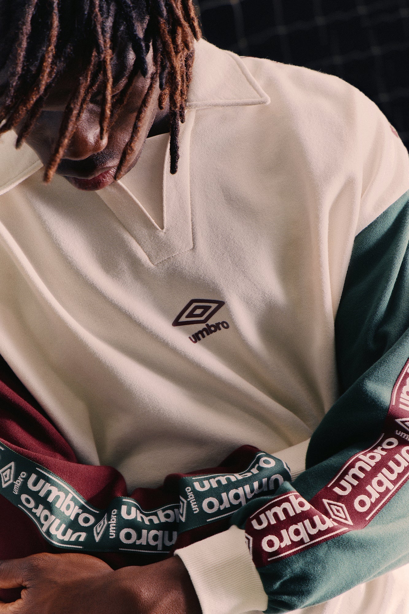 Umbro Colorblock French Terry Long Sleeve Polo - Cream/combo - image 3