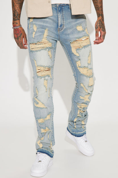 Torn Apart Stacked Skinny Flare Jeans - Light Blue Wash - image 1