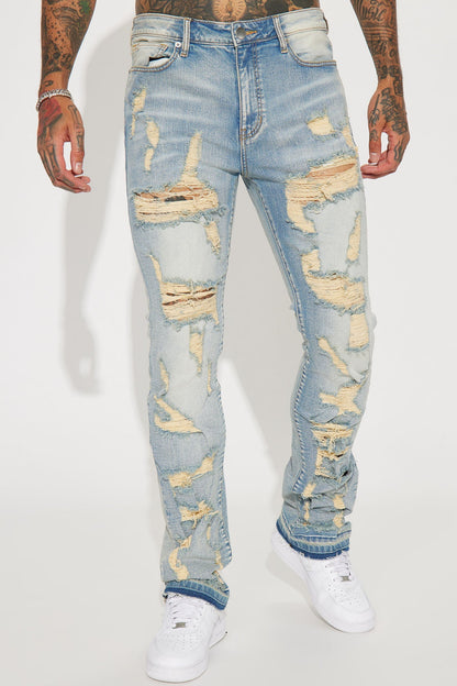 Torn Apart Stacked Skinny Flare Jeans - Light Blue Wash - image 4