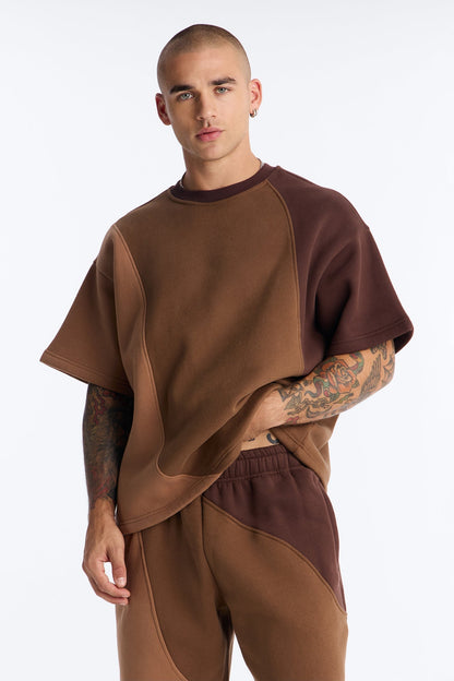 Oversized Neapolitan Paneled Sweatshirt - Brown/combo - image 1