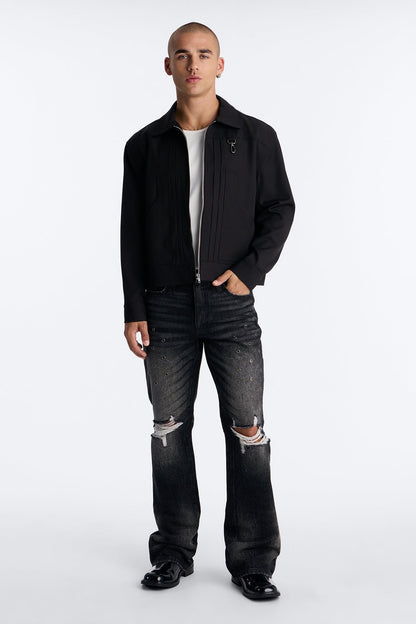 Stacked Slim Flare Looking Out Distressed Grommet Jean - Black Wash - image 2