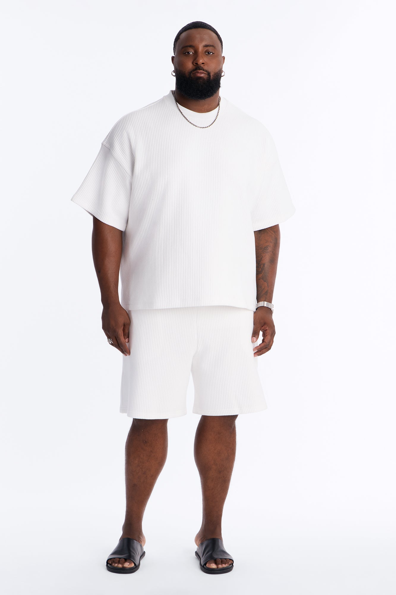 Textured Oversized Short Sleeve Fleece Tee - Cream - image 2