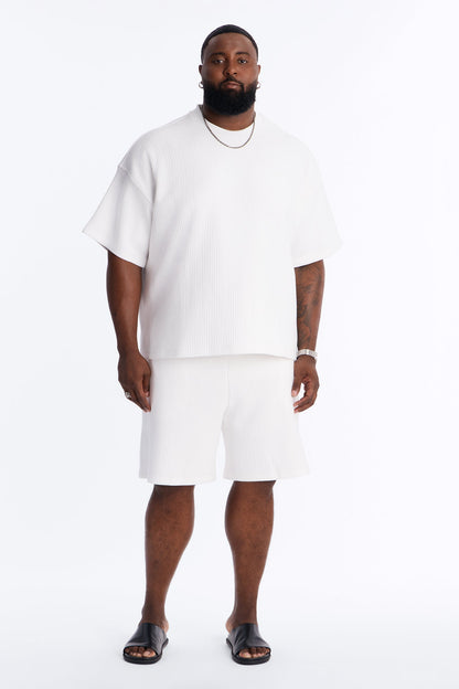 Textured Oversized Short Sleeve Fleece Tee - Cream - image 2