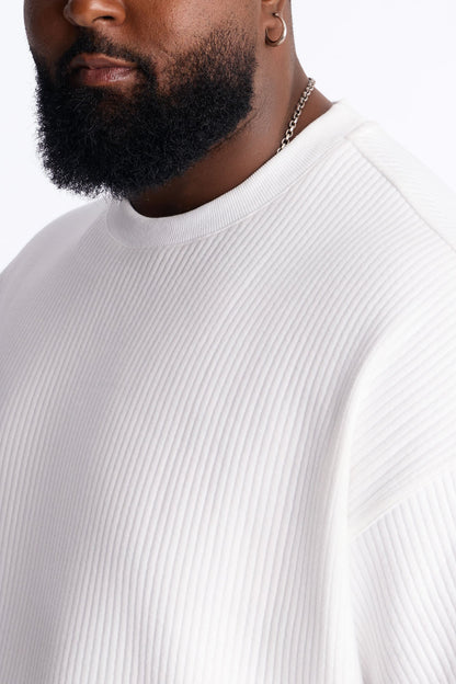 Textured Oversized Short Sleeve Fleece Tee - Cream - image 3
