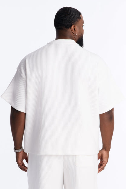 Textured Oversized Short Sleeve Fleece Tee - Cream - image 4