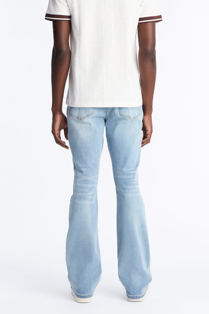Stacked Skinny Flare Threaded Destroyed Jeans - Light Blue Wash - image 4