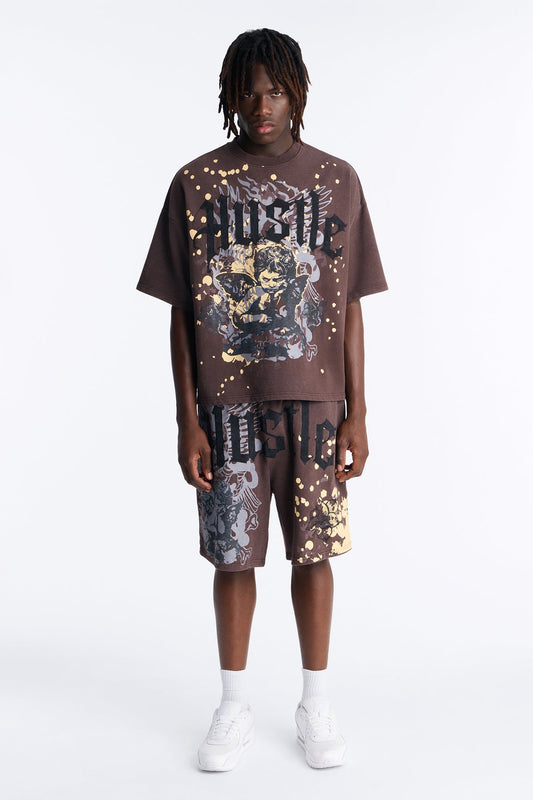 Heavenly Hustle Patch Oversized French Terry Tee - Brown - image 2