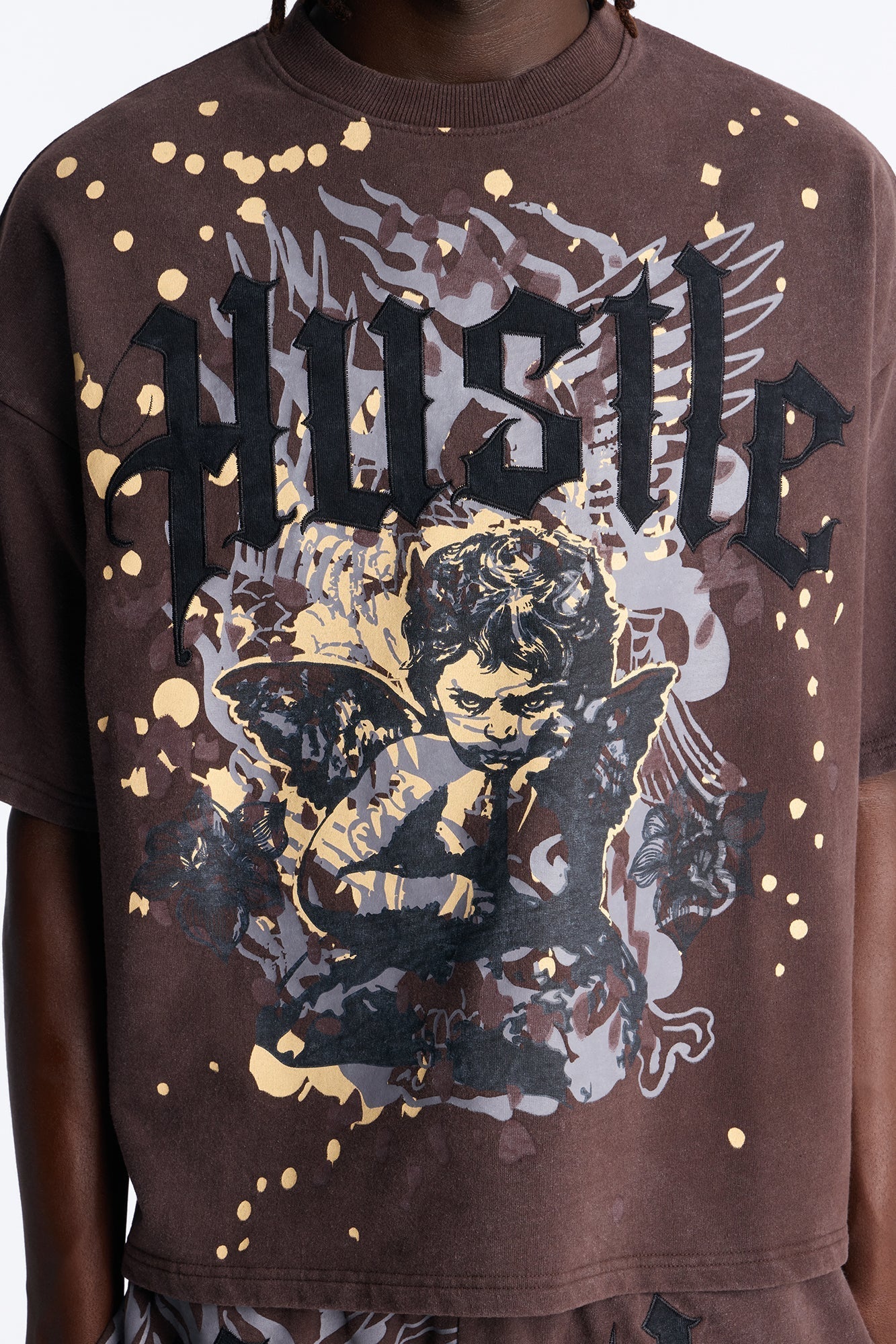 Heavenly Hustle Patch Oversized French Terry Tee - Brown - image 3