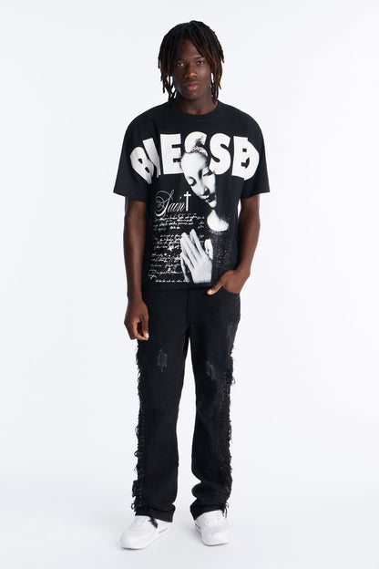 Stacked Slim Flare Slashed Down Jean - Black Wash - image 2