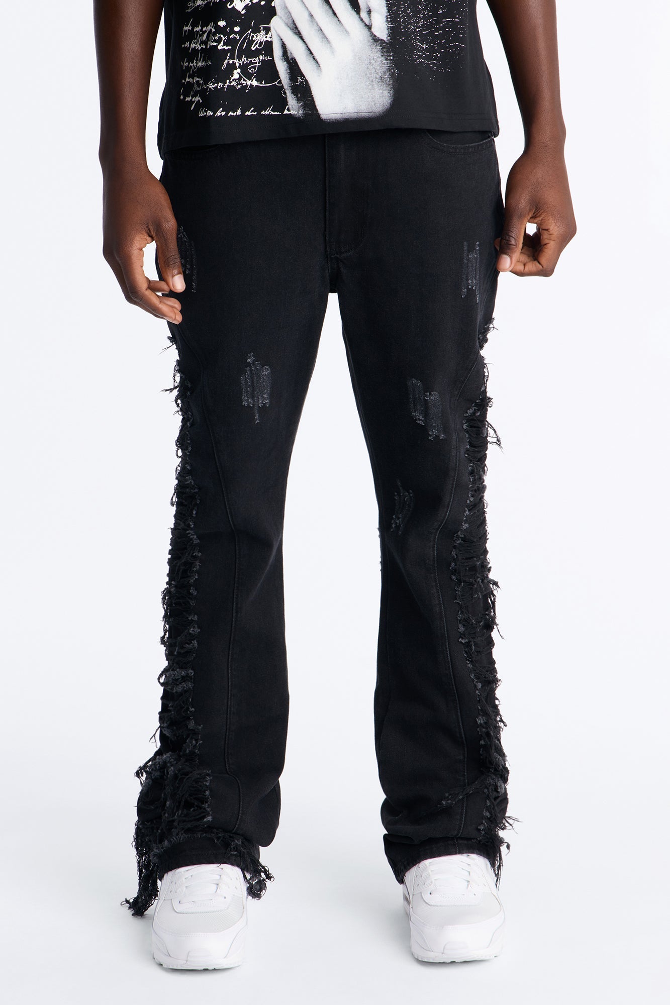 Stacked Slim Flare Slashed Down Jean - Black Wash - image 1