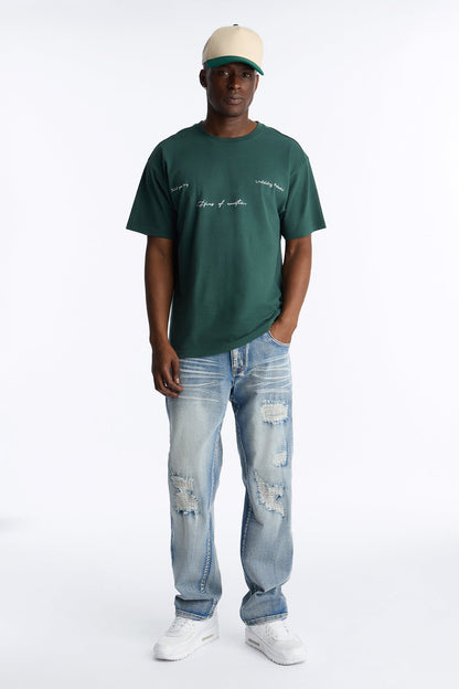 Straight Classic Destroyed Jean - Light Blue Wash - image 1