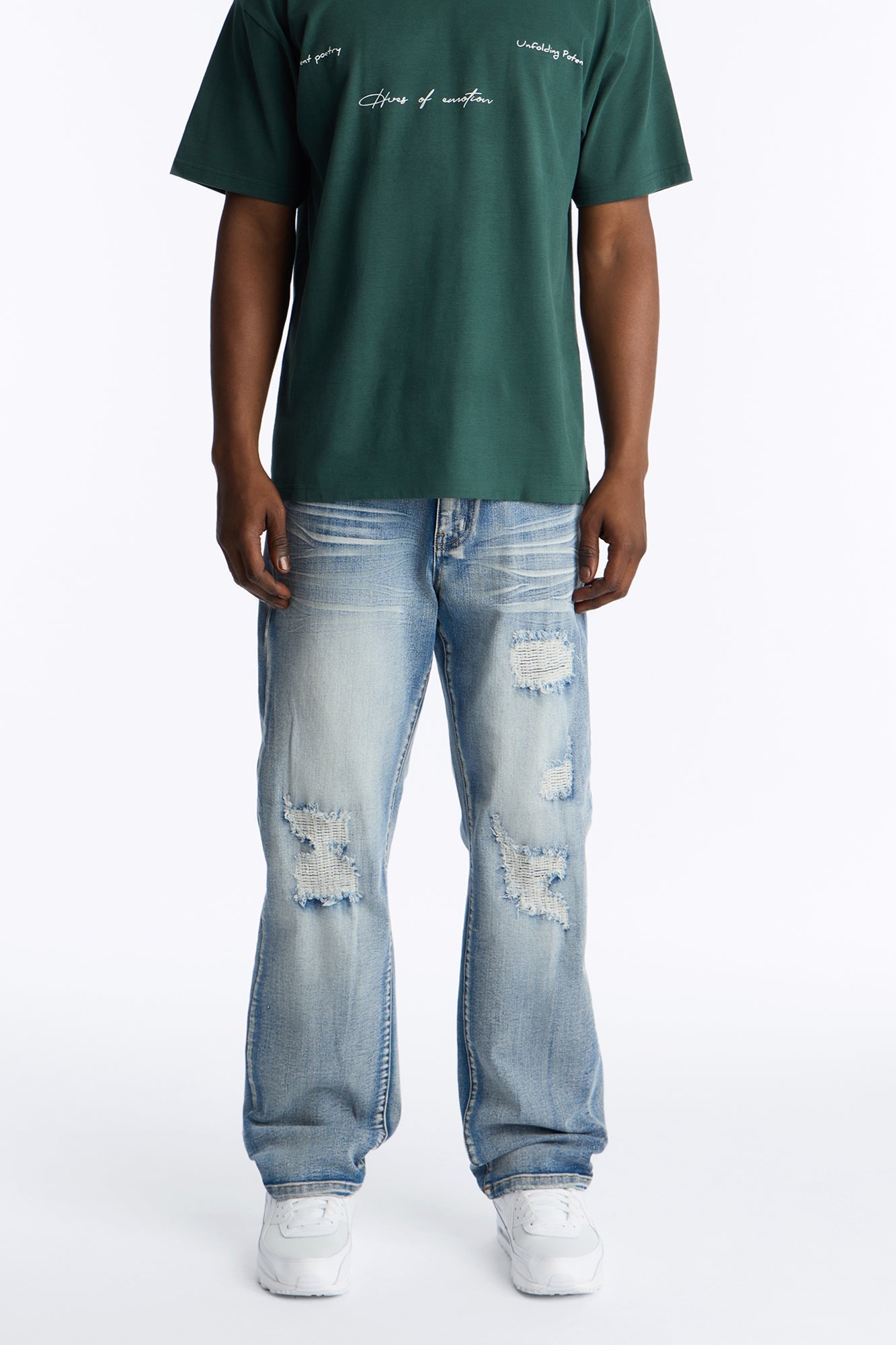 Straight Classic Destroyed Jean - Light Blue Wash - image 2